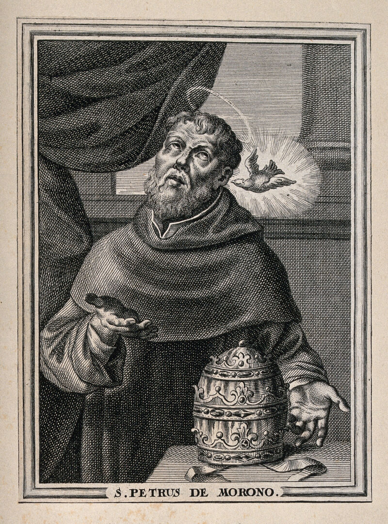 Saint Peter Celestine. Engraving., by Christoph Weigel the Elder
