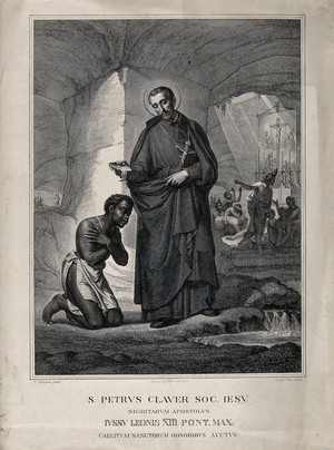 view Saint Peter Claver. Engraving by J. Vitta after P. Gagliardi.