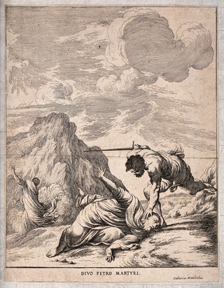 Martyrdom of Saint Peter Martyr. Etching by L. Matthioli.