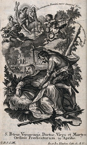 Martyrdom of Saint Peter Martyr. Etching by J. and J. Klauber.