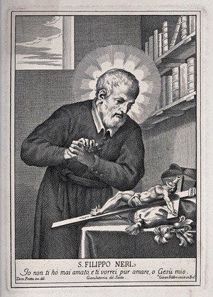 view Saint Philip Neri. Engraving by G. Fabbri after D.M. Fratta.