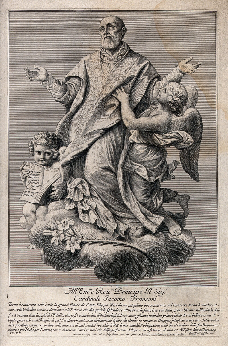 Saint Philip Neri. Engraving by N. Dorigny after D. Guidi., 1693, by Domenico Guidi