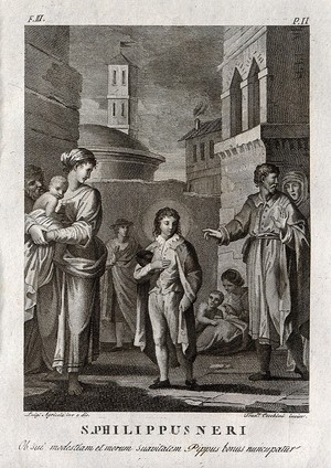 view Saint Philip Neri. Engraving by F. Cecchini after L. Agricola.