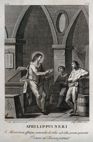 view Saint Philip Neri. Engraving by L. Fabri after L. Agricola.