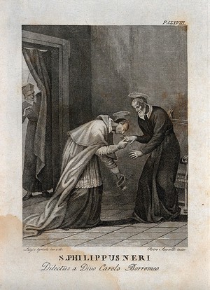 view Saint Philip Neri. Engraving by P. Savorelli after L. Agricola.