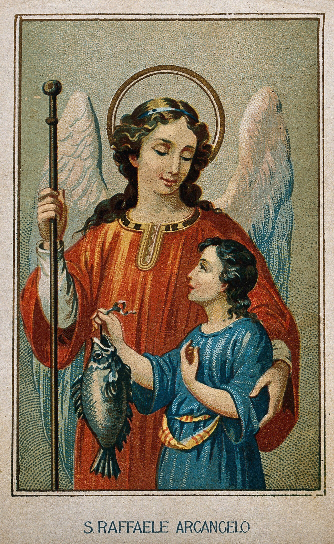 Saint Raphael The Archangel Colour Lithograph Wellcome Collection