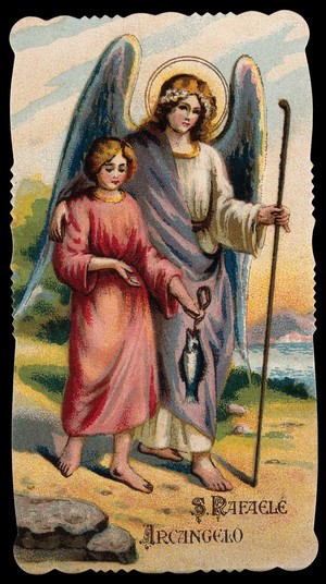 view Saint Raphael the Archangel. Colour lithograph.