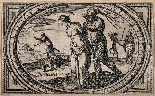 Martyrdom of Saint Restituta. Etching by A. Tempesta, 15--.