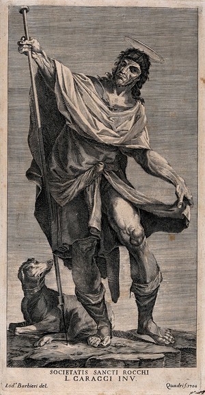 view Saint Roch. Engraving by G.L. Quadri, 1704, after L. Barbieri after L. Carracci.