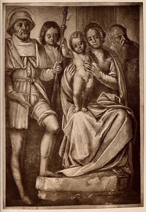 view Martyrdom of Saint Roch. Reproduction of drawing by B. Lanini.