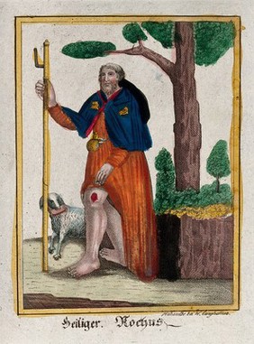 Saint Roch. Coloured engraving.