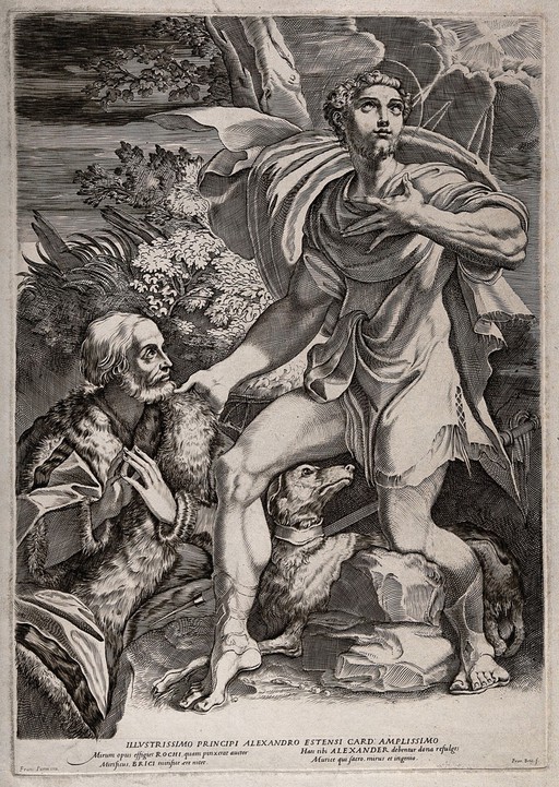 Saint Roch. Engraving by "F. Bric." after G.F.M. Mazzola, il Parmigianino.