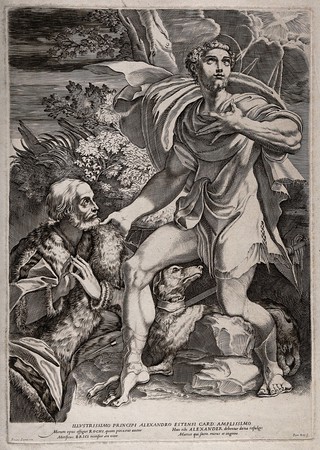 Saint Roch. Engraving by F. Brizio, ca. 1602, after G.F.M. Mazzola, il Parmigianino.