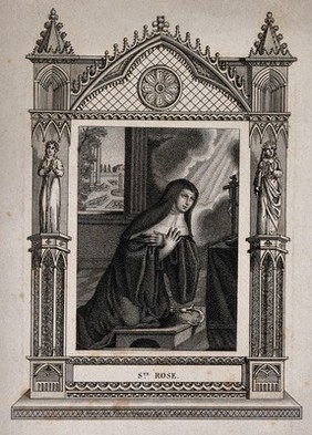 Saint Rose of Lima. Engraving.