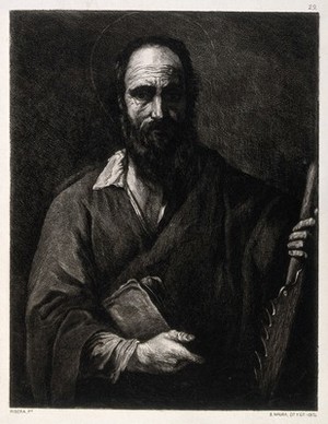 view Saint Simon. Etching by B. Maura, 1874, after J. Ribera.