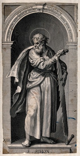 Saint Simon. Line engraving by L. Kilian, 1623, after J.M. Kager.