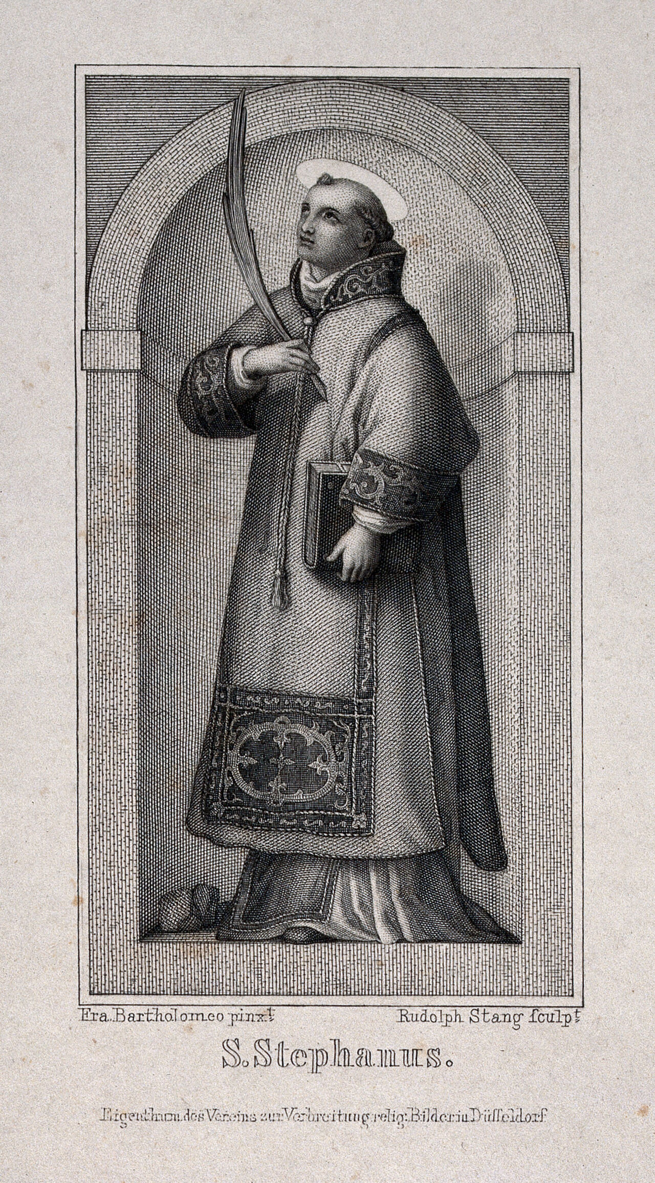 Saint Stephen. Engraving by R. Stang after Fra Bartolomeo., 1800-1899, by Fra Bartolomeo