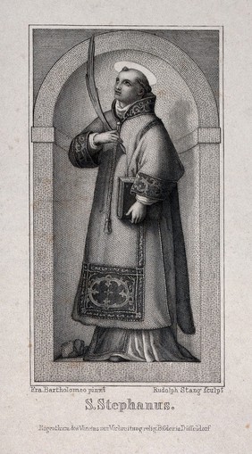 Saint Stephen. Engraving by R. Stang after Fra Bartolomeo.