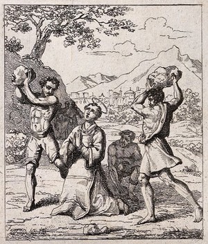 view Martyrdom of Saint Stephen. Etching.