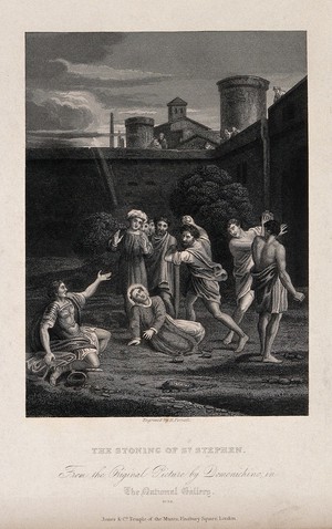 view Martyrdom of Saint Stephen. Engraving by H. Fernell after D. Zampieri, il Domenichino.