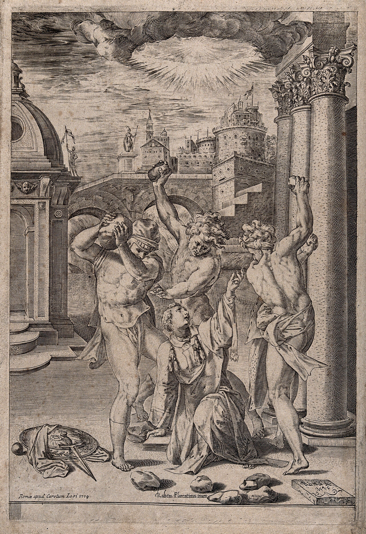 The martyrdom of Saint Stephen. Engraving by C. Alberti, 1575, after G. Rosso Fiorentino., 1774, by Rosso Fiorentino