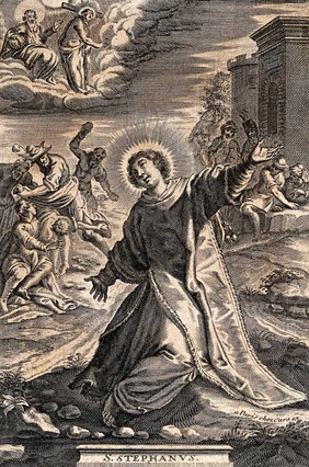 Martyrdom of Saint Stephen. Engraving.