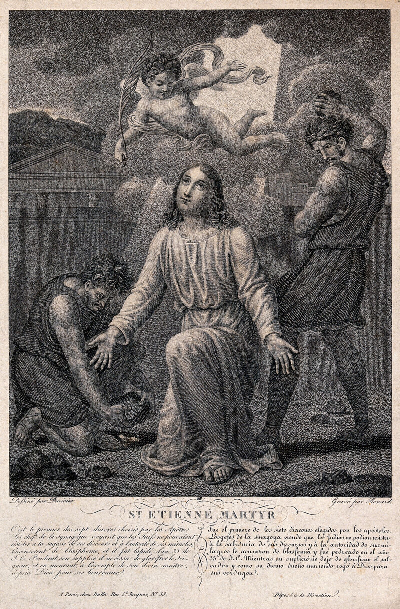 Martyrdom of Saint Stephen. Stipple engraving by Renard, 1827, after  Duvivier. | Wellcome Collection