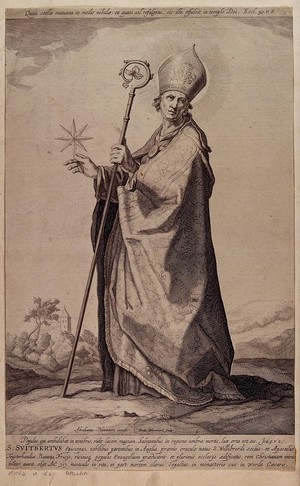 view Saint Suitbertus (Swithbert). Engraving by F. Bloemaert after A. Bloemaert.