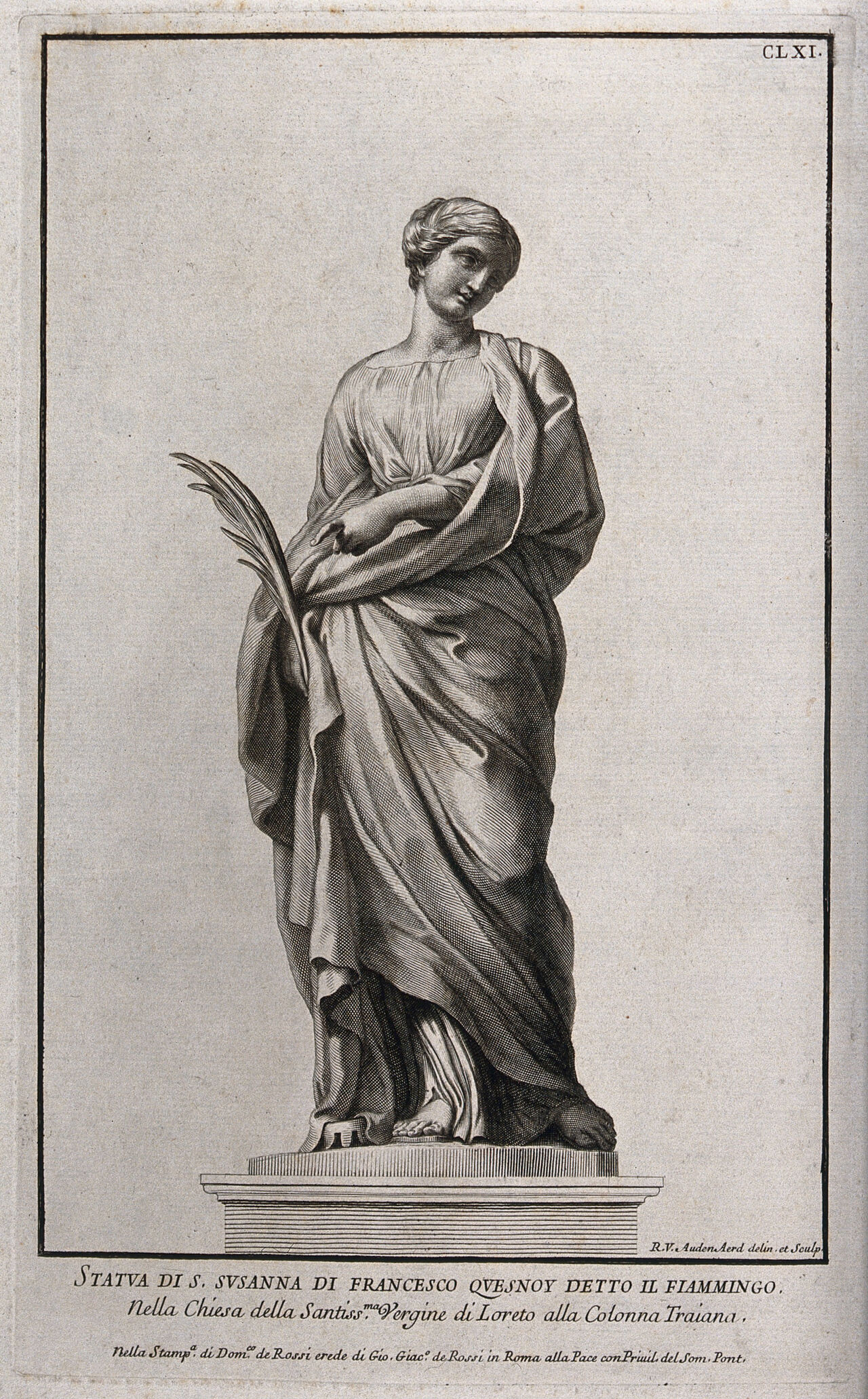 Saint Susanna of Rome. Line engraving by R. van Audenaerd after F. Duquesnoy., by François Duquesnoy