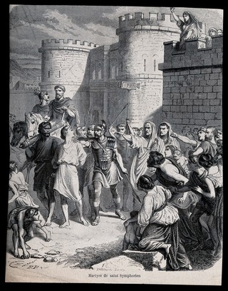 Saint Symphorian of Autun. Wood engraving by A.F. Pannemaker.