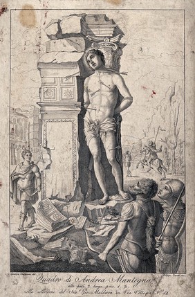 Martyrdom of Saint Sebastian. Engraving by F. Tosetti after G. Craffonara attributed to A. Mantegna.