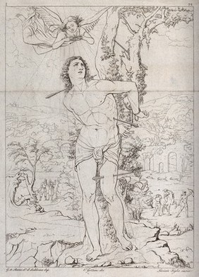 Martyrdom of Saint Sebastian. Engraving by G.P. Lasinio after V. Gozzini after G.A. Bazzi, il Sodoma.