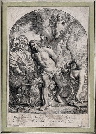Martyrdom of Saint Sebastian. Etching by R. Eynhoudts after C. Schut.