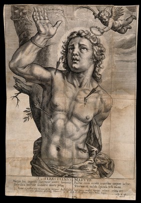 Martyrdom of Saint Sebastian. Engraving by (?) J. Eillarts (Frisius) after (?) J. Matham.