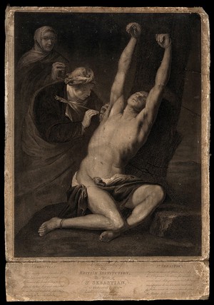 view Martyrdom of Saint Sebastian. Engraving by J. Vendramini.