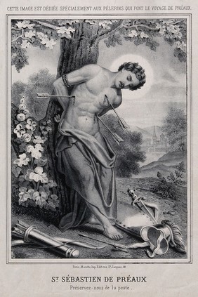 Martyrdom of Saint Sebastian. Lithograph.