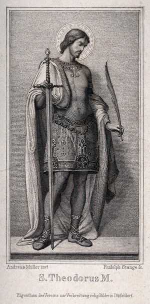 view Saint Theodore of Amasia. Engraving by R. Stang after A. Müller.