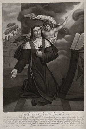 view Saint Teresa. Stipple engraving by Carden.