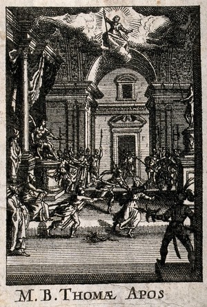 view Saint Thomas: his martyrdom. Etching.