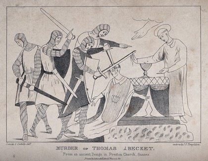 Martyrdom of Saint Thomas of Canterbury. Lithograph by J.S. Templeton after L.S. Costello.