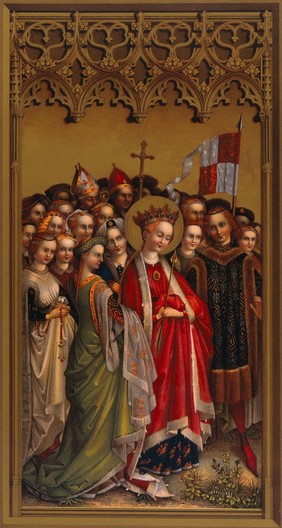 Saint Ursula. Colour lithograph, by C. Schultz, 1874, after S. Lochner.