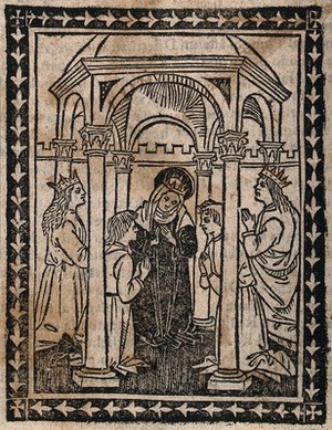 view Saint Wilhelmina (Guillemette?). Woodcut.