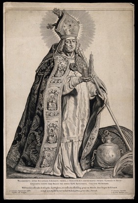 Saint Willibrord. Engraving by C. de Visscher, 1650, after P. Soutman.