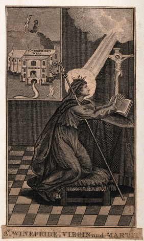 Saint Winifred. Engraving.