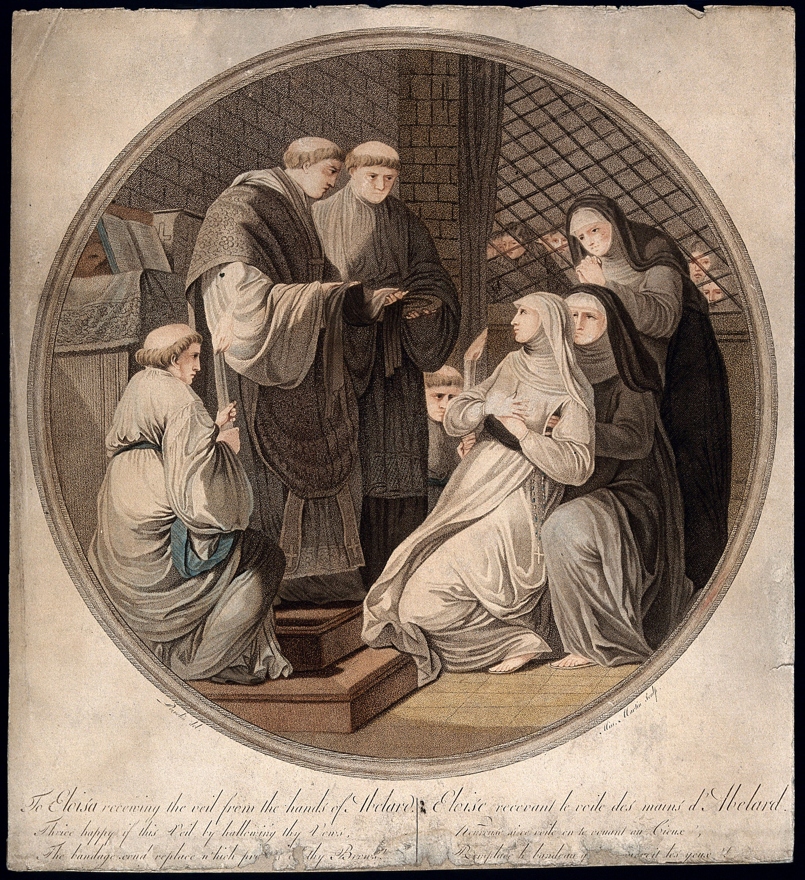 Abelard And Eloise Confessing Their Love To His Brother Monks And Her Sister Nuns Coloured Stipple Engraving By Miss Martin After B Pernotin Wellcome Collection