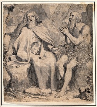 Saint Antony the Great and Saint Paul the Hermit. Engraving by C. Mellan.