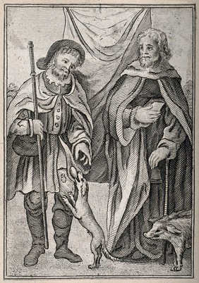 Saint Roch and Saint Antony of Padua. Etching.