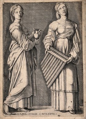Saint Mary Magdalen and Saint Cecilia. Engraving after Raphael.