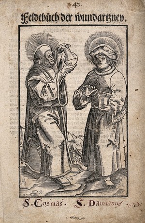 view Saint Cosmas and Saint Damian. Woodcut by H. Weiditz, 15--.