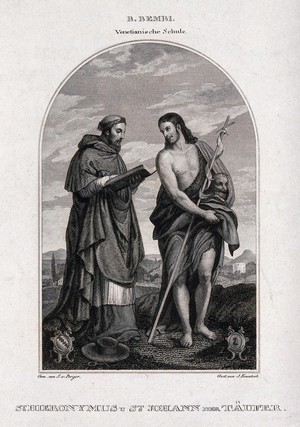 view Saint Jerome and Saint John the Baptist. Engraving by J. Kowatsch after S. von Perger.